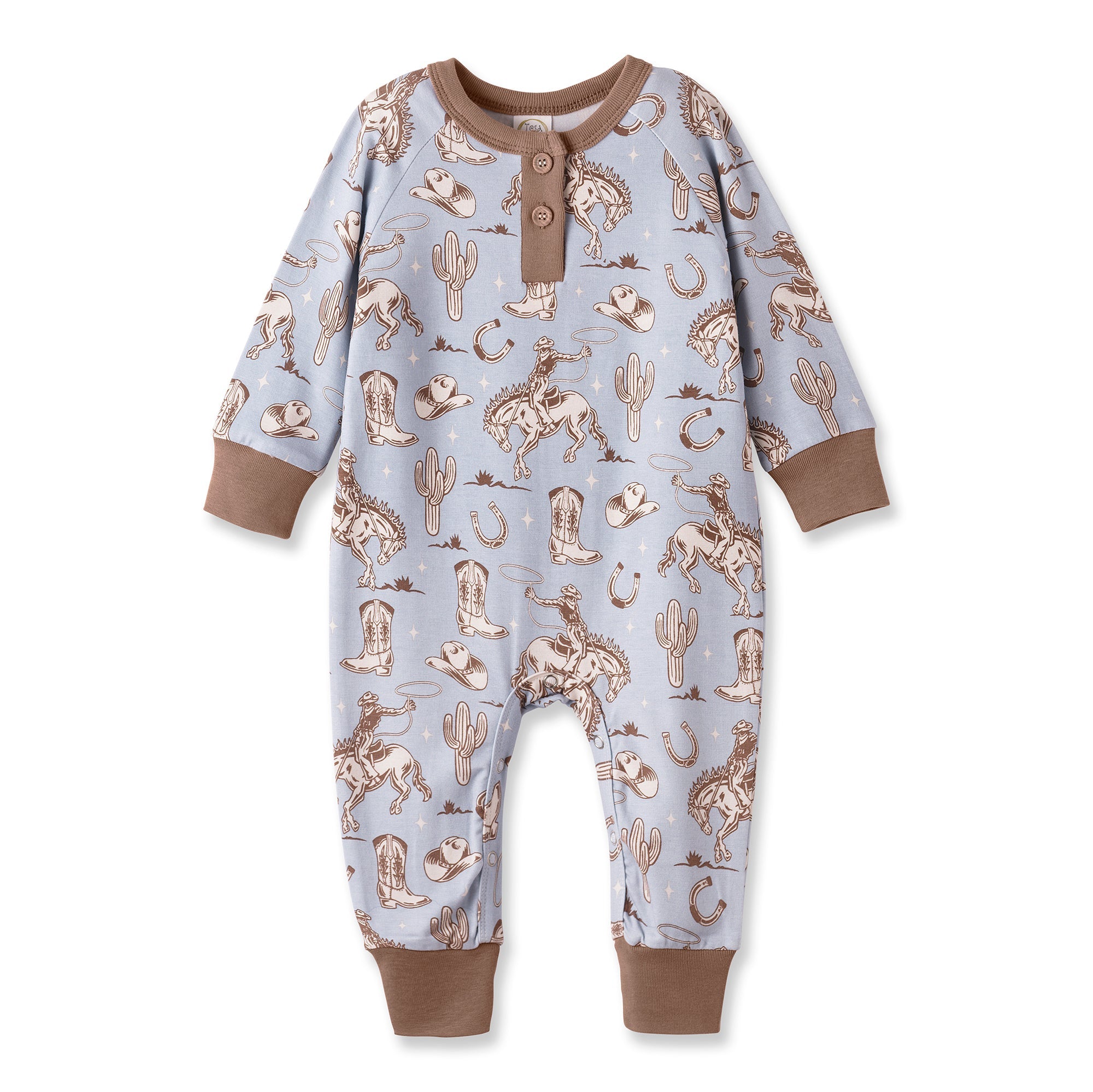 Wild Wrangler/Blue Western Bamboo Henley Cowboy Romper