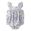 Baby Girl Blue Floral Bubble Romper – Cotton Linen Sunsuit