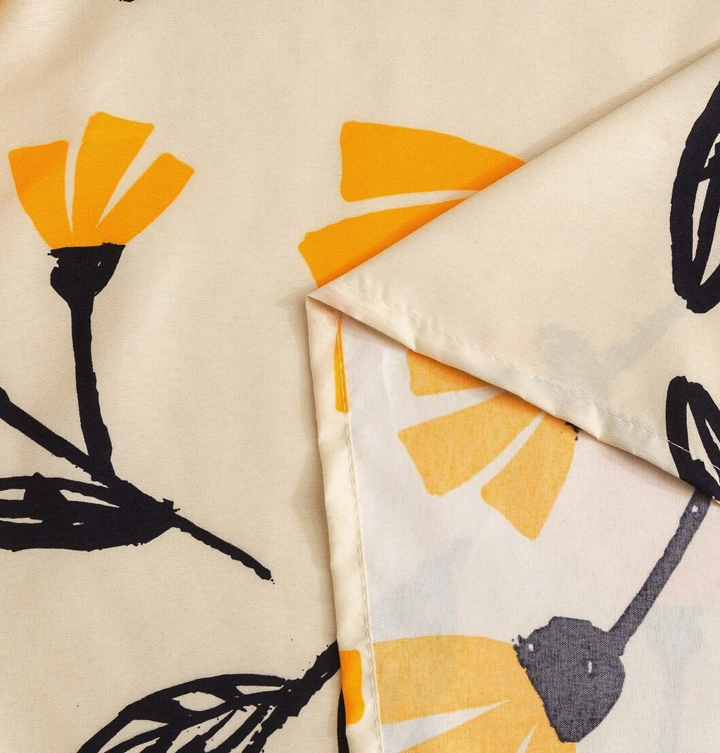 DaDa Bed in a Bag Bundle Set - Yellow Fleur Botanical Ivory Tan Floral Bedding Set (18112)