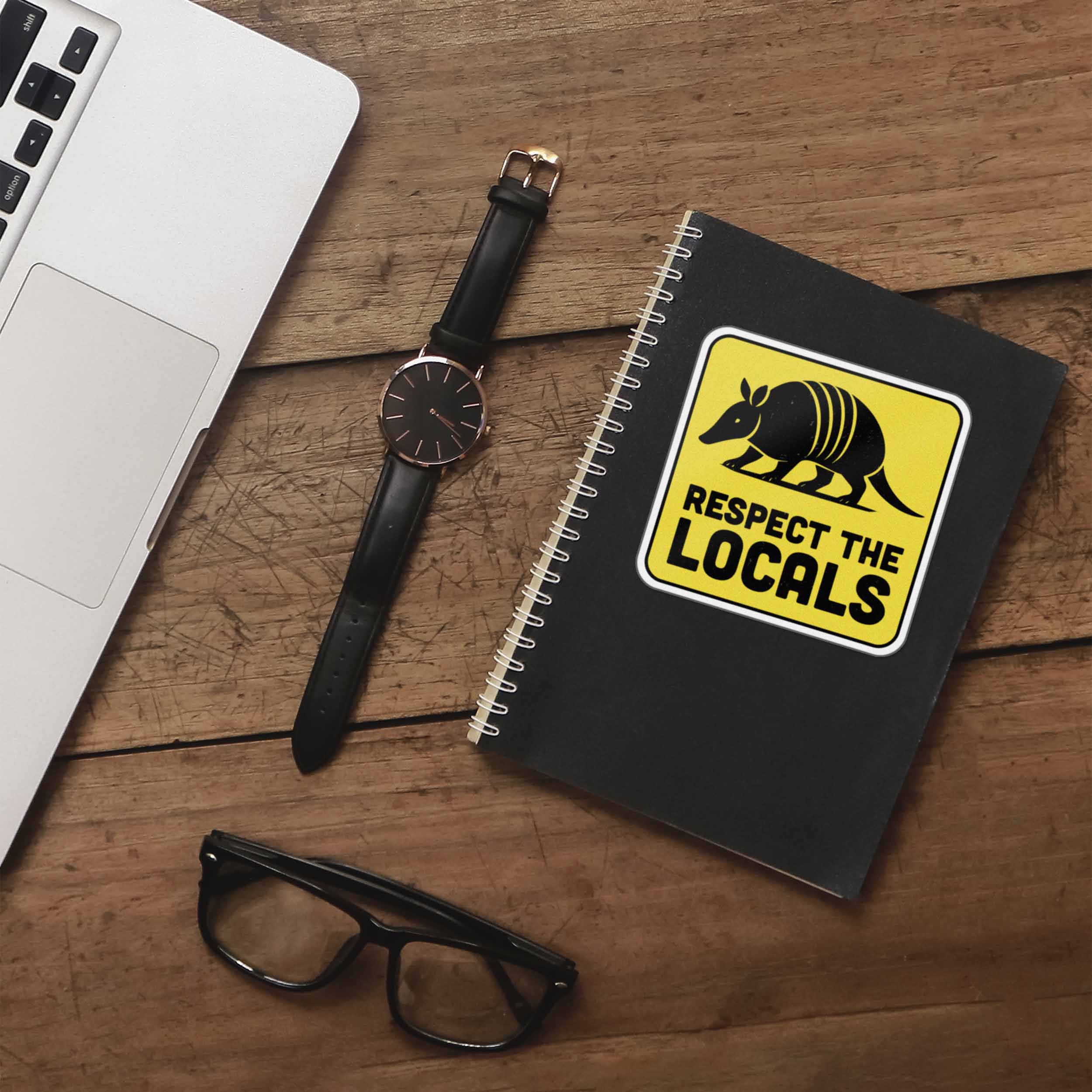 Respect the Locals Armadillo Sticker - Funny Southern Animal Decal