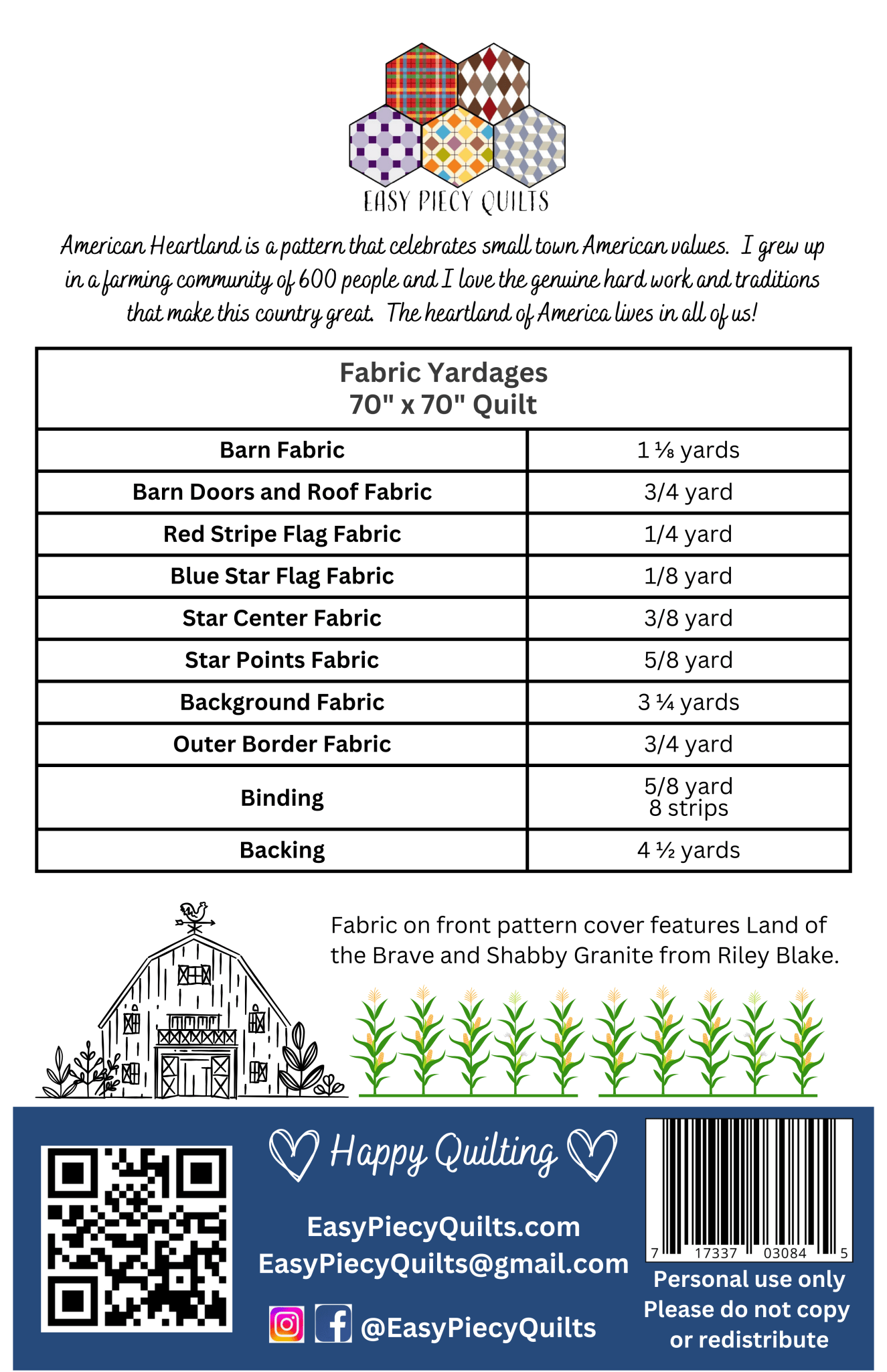 American Heartland Quilt Pattern - PAPER PRINT VERSION